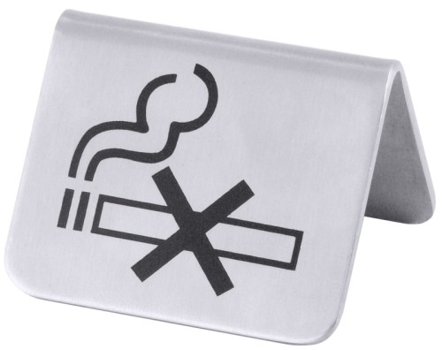 Nichtraucherschild aus Edelstahl 18/0, matt gebürstet, beidseitig schwarzer Siebdruck Breite: 5,2 cm, Höhe: 4,3 cm