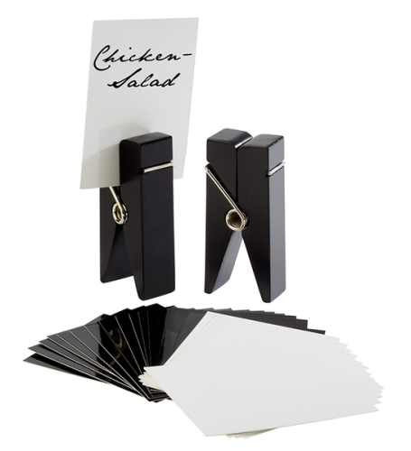 Kartenhalter, 2er Set 4 x 2,5 cm, H: 10 cm Holz, schwarz inklusive 30 Beschriftungskarten 10 x 8 cm (15x weiß und 15x