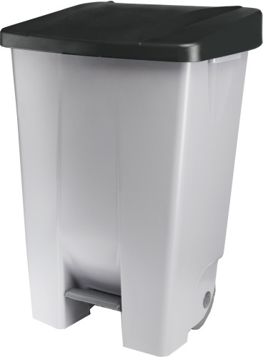 Tretabfallbehälter aus Polyethylen mit Fußpedal und 2 Rollen.