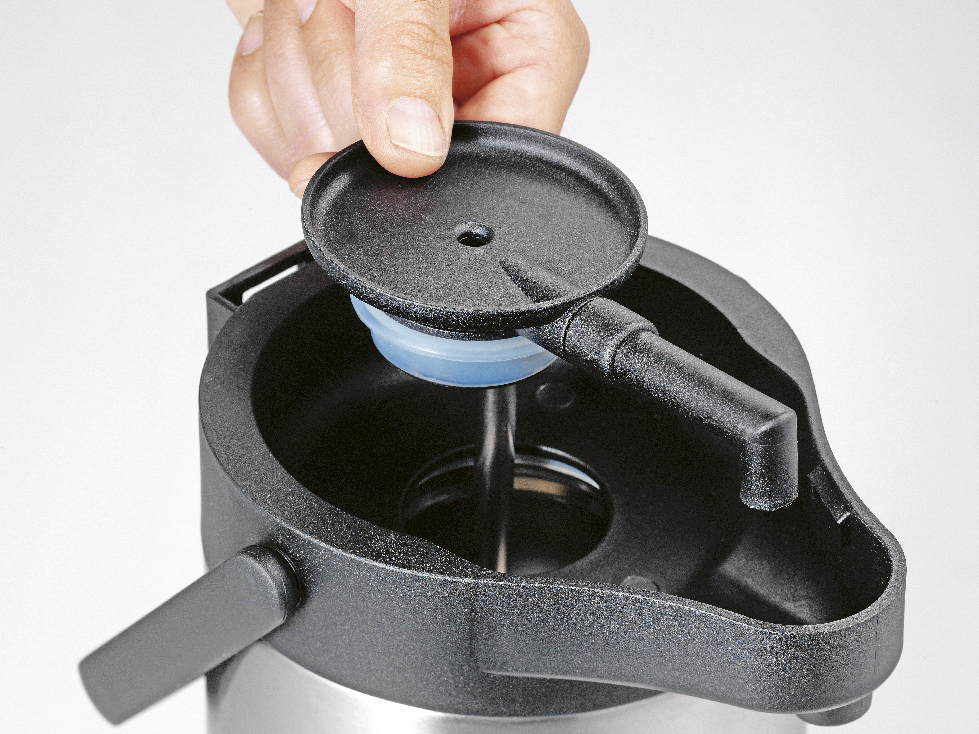 Pump-Isolierkanne / Pumpspender STREAM, Inhalt: 1,9 Liter, aus doppelwandigem Edelstahl, Höhe: 33 cm, Durchmesser: 15 cm.