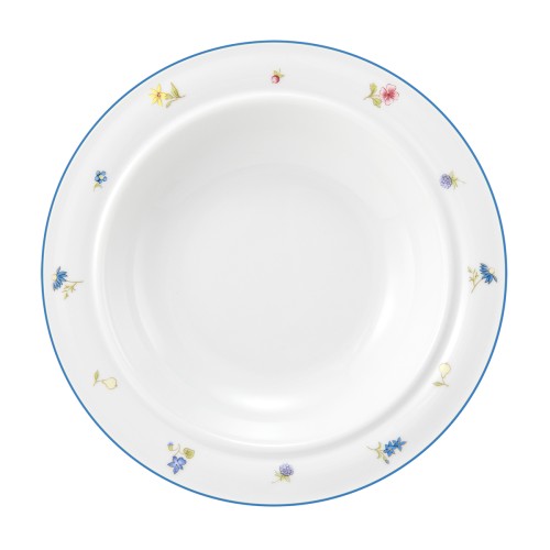 Seltmann Teller tief 23 cm, rund, Form: Community, Dekor: 57390 Streublume blaue Linie, hohe Kantenschlagfestigkeit, Made in Germany