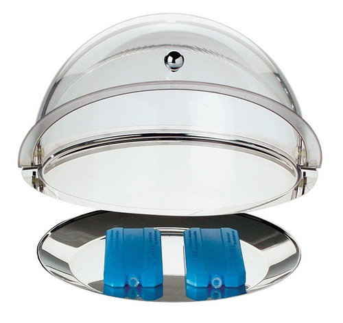 Thermo-Set Ø 38 cm, H: 24 cm 18/0 Edelstahl, SAN 5-teilig: - 1 Tablett tief - 1 Tablett flach - 2 Kühlakkus - 1 Rolltophaube