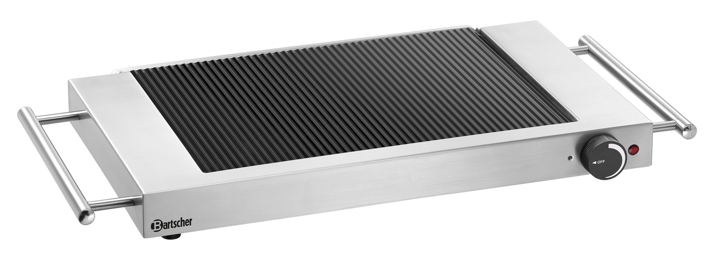 Bartscher Grillplatte GP1200, gerillt | Temperaturregelung: Stufenlos | Maße: 64 x 36,5 x 63 cm. Gewicht: 4,3 kg