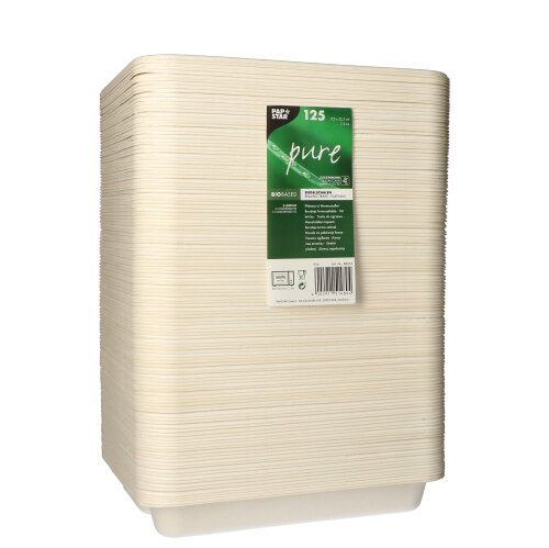 125 Siegelschalen, Zuckerrohr 3-geteilt 850 ml 3 cm x 17,5 cm x 22,5 cm weiss von PAPSTAR