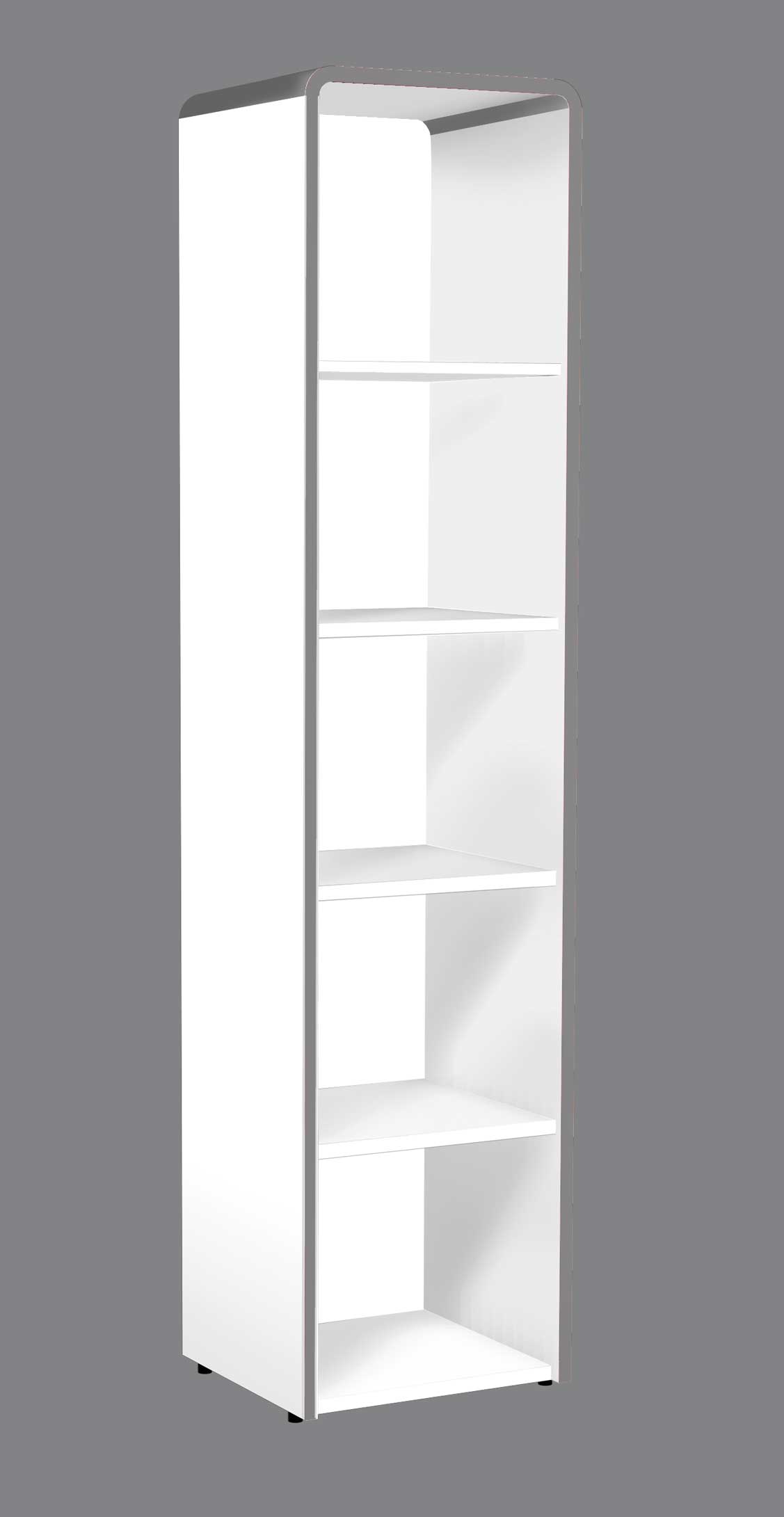 Einzelregal MODUS, Farbe: weiss, 40 x 38 x 185cm, 5 Ordnerhöhen, mit gerundeten Eckverbindungen in Alusilber,