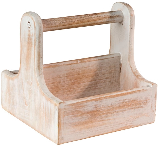 Table Caddy -VINTAGE- 15,5 x 15,5 cm, H: 15 cm Holz, weiß mit Tragegriff unterteilt in 2 Fächer Fachgröße je 13,5 x 6 cm