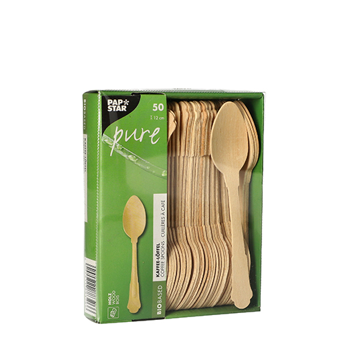 50 Kaffeelöffel, Holz "pure" 12 cm natur "Vintage" von PAPSTAR