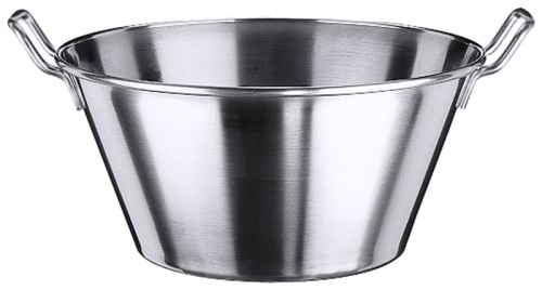 Wanne, rund aus Edelstahl 18/10, matt poliert, mit zwei Griffen, mit gebördeltem Rand, extra schwere Qualität Durchmesser innen: 40 cm,
