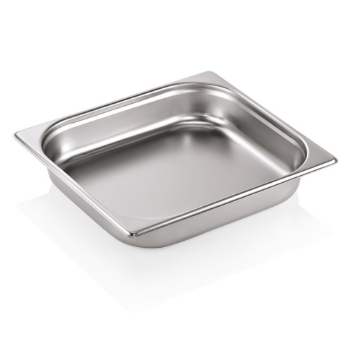 GN 2/3 Behälter, Materialstärke 0,7 mm. Material: Chromnickelstahl 18/8. Serie: GN 90. Inhalt in Litern: 5,5. Maße: Höhe: 65 mm