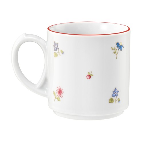 Seltmann Becher mit Henkel 0,28 l, rund, Form: Community, Dekor: 57388 Streublume rote Linie, hohe Kantenschlagfestigkeit, Made in Germany