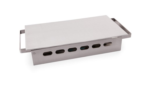 Teller-/Speisewärmer. für 2 Teellichte. Chromnickelstahl. mit Aluminium Platte. Maße: 33