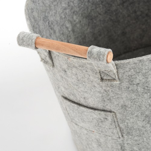 Aufbewahrungskorb, Filz/Holz, grau. Ø: 315 mm. Höhe: 280 mm.