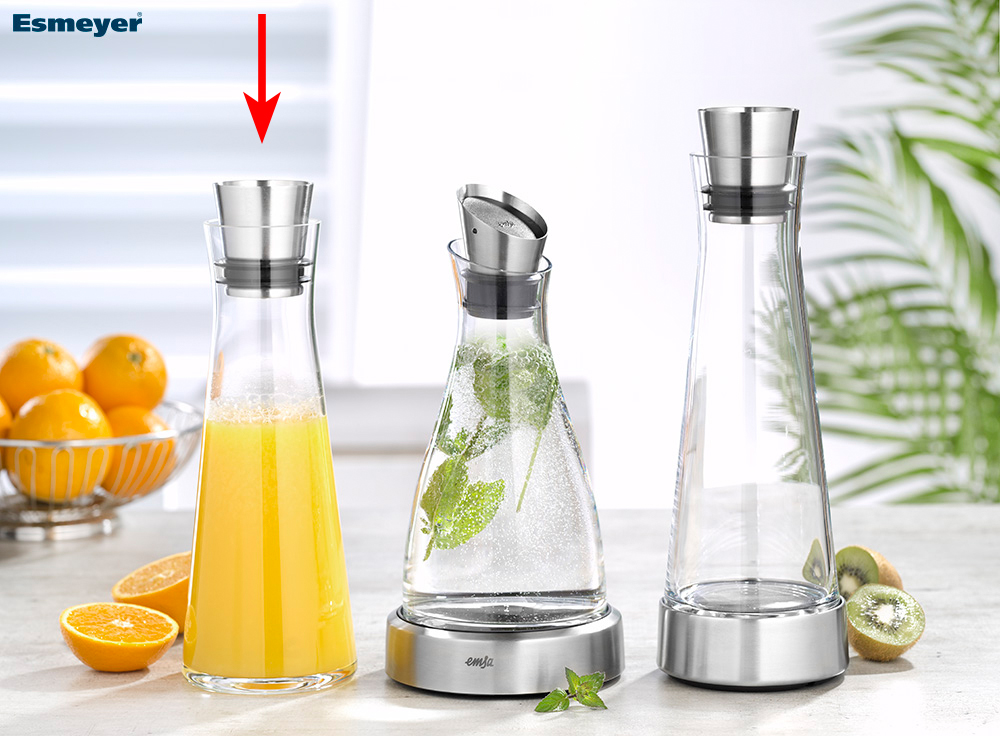 Emsa Kühlkaraffe SLIM FLOW, Inhalt: 1,0 Liter, Höhe: 38,2 cm aus Glas, spülmaschinengeeignet.