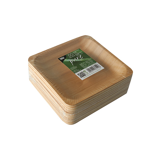 50 Fingerfood - Teller, Holz "pure" eckig 14 cm x 14 cm von PAPSTAR