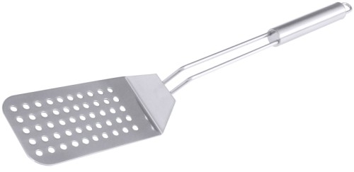 Hebepalette, Pfannenwender perforiert POLARIS, ganz aus Edelstahl 18/10, mit langem sehr stark angewinkeltem Blatt Spatelmaß: 13 cm x 7 cm,