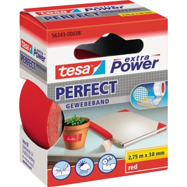 tesa® Gewebeband extra Power® Perfect Innenbereich, Außenbereich 38 mm x 2,75 m (B x L) rot
