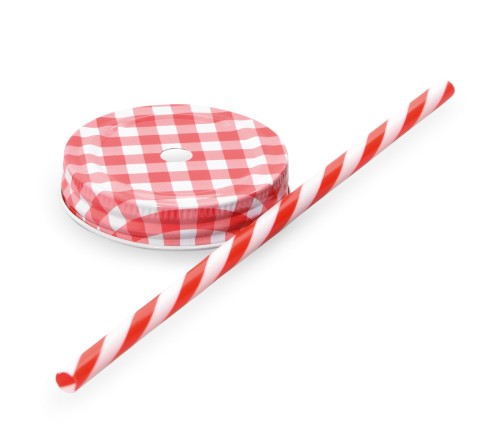 Deckel mit Trinkhalm. Weißblech. Deckel bitte separat bestellen.