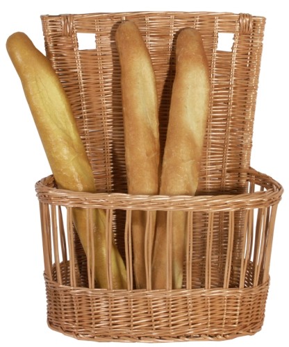 Baguettekorb aus dunkler, gesottener Vollweide, auch zum Aufhängen geeignet, hochwertige Qualität Breite außen: 50 cm, Tiefe: