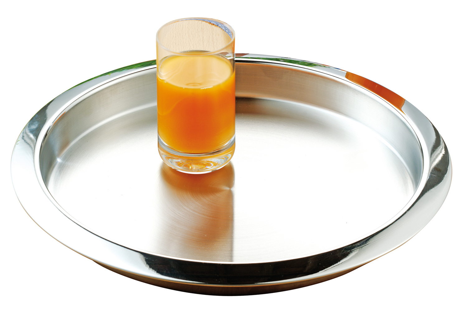 Edelstahltablett VENGA, rund, Durchmesser 35 cm (30 cm), Höhe 3 cm, Oberfläche matt, Rand hochglanzpoliert,