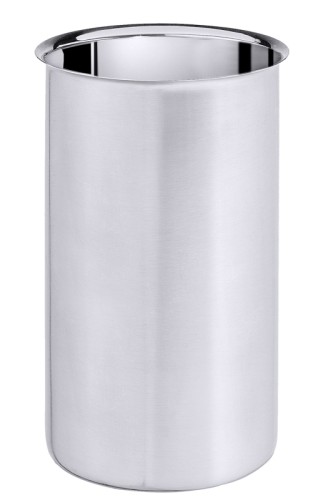 Löffel-/Trinkhalm-Becher aus Edelstahl 18/10, außen seidenmatt poliert, innen hochglänzend, mit kleinem offenen Rand,