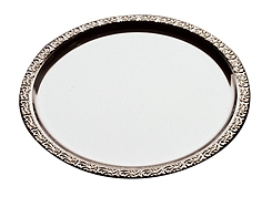 Tablett -SCHÖNER ESSEN- Ø 35 cm 18/0 Edelstahl, mit Dekorrand ohne Griffe spülmaschinengeeignet stapelbar