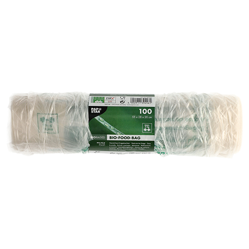 100 Hemdchen-Tragetaschen, Bio-Folie 55 cm x 28 cm x 20 cm transparent Knotenbeutel auf Rolle von PAPSTAR