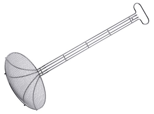Frittierschaufel rund, aus Edelstahl 18/10, elektropoliert schwere, extra hochwertige Qualität Stiellänge: 61,5 cm, Durchmesser