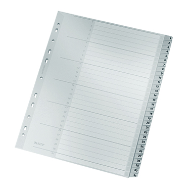 Leitz Zahlenregister DIN A4, Überbreite 250g/m 1-31 Polypropylen grau