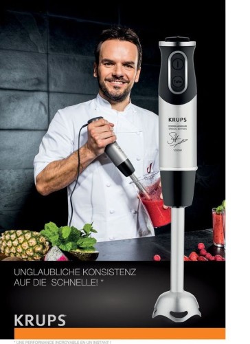 Krups Steffen Henssler Special Edition Stabmixer, 1000 W, Edelstahlfuß, 4 extra scharfe Messer, in dunkelgrau