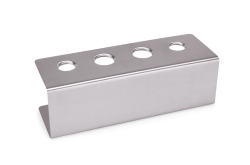 Eistütenhalter. Chromnickelstahl. 2 Löcher á 26 mm / 2 Löcher á 31 mm. Maße: 27 x 9,5 x 9 LxBxH.