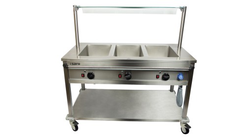 SARO Bain Marie Trolley BT-2 - Material: Edelstahl - Boden, doppelwandig aus Edelstahl - GN Tiefe von 20 mm – 150 mm - 4 Leichtlaufräder (2
