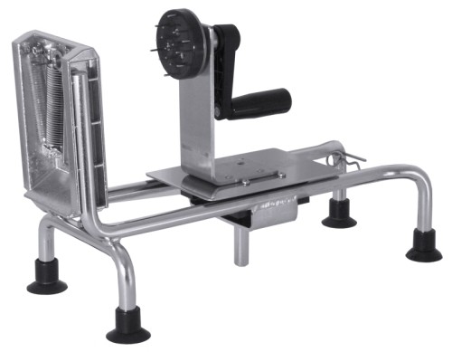 Fadenhobel aus Edelstahl und Aluminiumguss, mit Kunststoffkurbel, für dekorative Endlosfäden aus Möhren, Rettich u.a.,