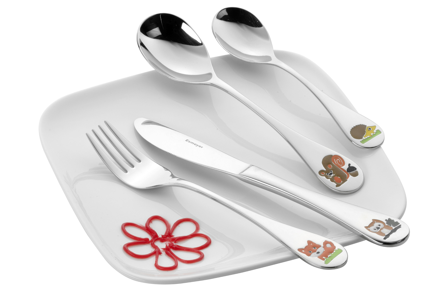 4-teiliges Kinderbesteck FOREST von Esmeyer, aus Edelstahl 18/10, poliert. Messer aus Klingenstahl.