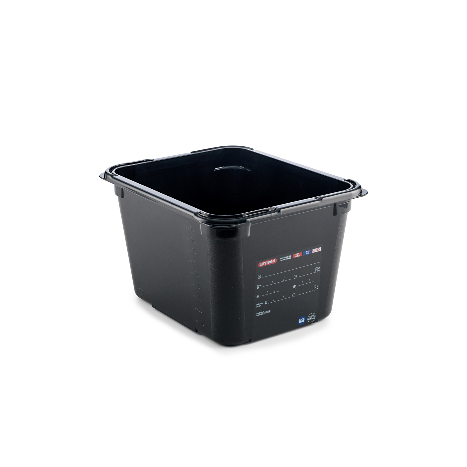 ARAVEN Behälter GN 1/2 200mm Höhe und 11,3 Liter Fassungsvermögen, BPA-frei und schwarz