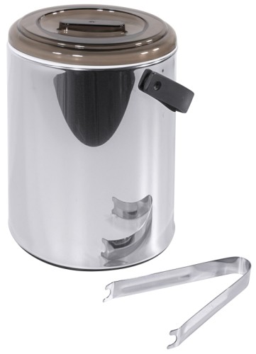 Eiseimer Außenmantel aus hochglänzendem Edelstahl 18/0, Innenwandung aus weißem Kunststoff, mit braunem Acrylsichtdeckel,