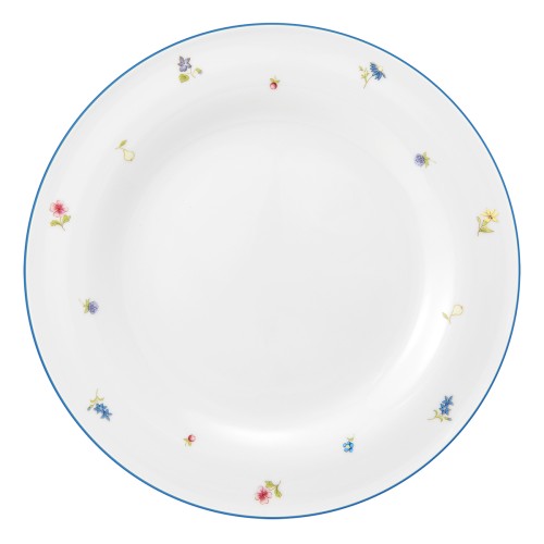 Seltmann Teller flach 28 cm, rund, Form: Community, Dekor: 57390 Streublume blaue Linie, hohe Kantenschlagfestigkeit, Made in Germany