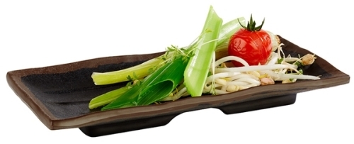 Tablett -MARONE- 19,5 x 9,5 cm, H: 2 cm Melamin, schwarz mit braunem Rand spülmaschinengeeignet stapelbar nicht