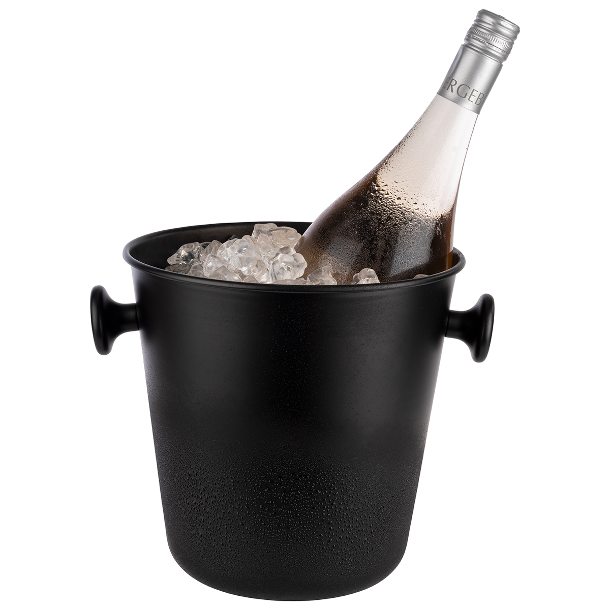 Wein- / Sektkühler, Ø 21,5 cm, H: 22 cm, 5 Liter, Aluminium, schwarz, mit 2 Griffen aus ABS, Fuß: Ø 15 cm