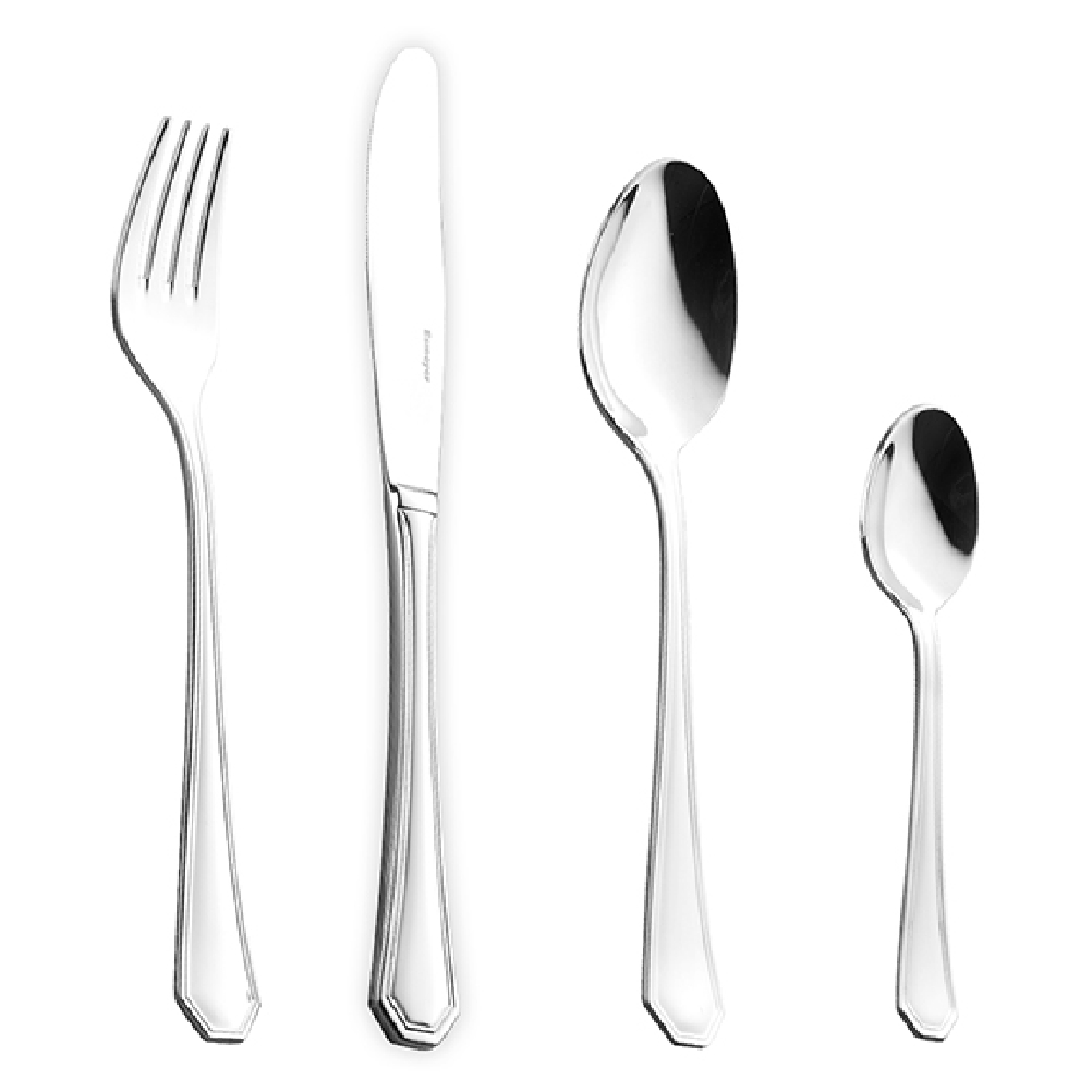 24-teiliges Besteck MODENA aus Edelstahl 18/10, poliert. Messer aus Klingenstahl.