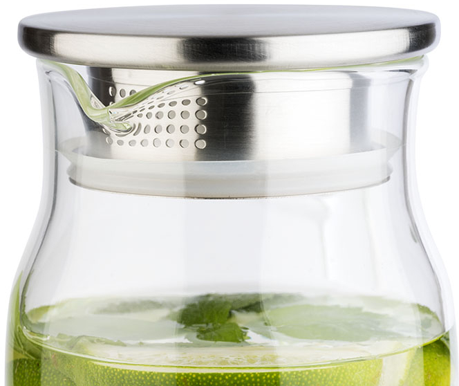 Glaskaraffe Ø 10 cm, H: 26 cm, 1,5 Liter Glas, Edelstahl Deckel matt poliert spülmaschinengeeignet zerbrechlich Farbe: