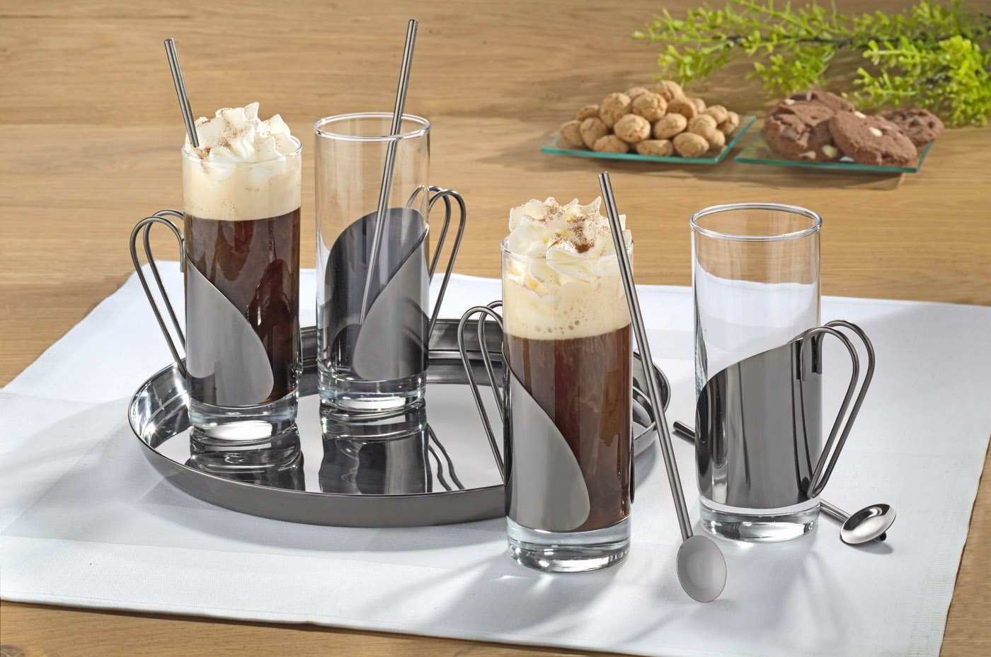 9-tlg. Irish Coffee Set GALWAY, mit schwarzer PVD-Beschichtung.