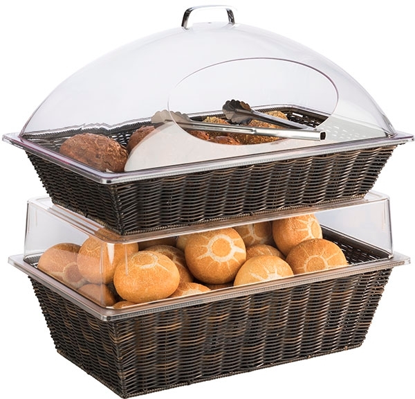 GN 1/1 Korb -SUPERSTRONG- 53 x 32,5 cm, H: 10 cm Polypropylen, schwarz / braun mit Edelstahldraht im Rand