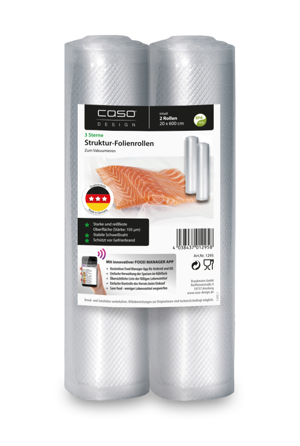 Caso Strukturrolle / Vakuumrolle für das Caso Fastvac-System Stärke 105 µm Maße 20 x 600 cm