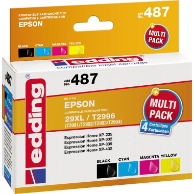 edding Tintenpatrone Epson 29XL EDD-487 ca. 665 Seiten schwarz, ca. 625 Seiten farbig schwarz, mehrfarbig 4 St./Pack.,