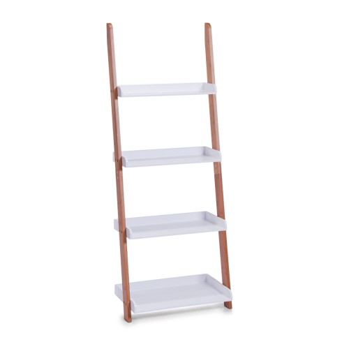 Zeller Leiter-Regal m. 4 Böden, weiß, Bamboo/MDF