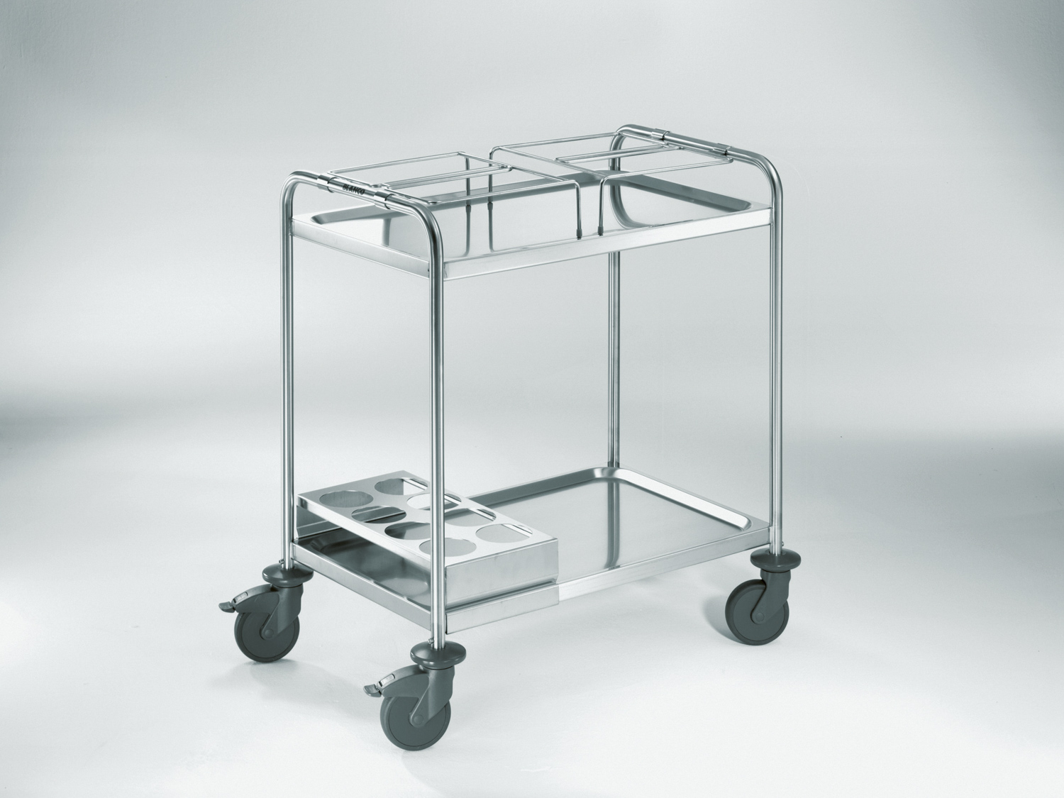 BLANCO Gewürzwagen aus rostfreiem Edelstahl mit Kunststoffrollen, 4 Lenkrollen Ø 125 mm, davon 2 mit Feststeller, Kapazität: 8 Gewürzdosen, 8