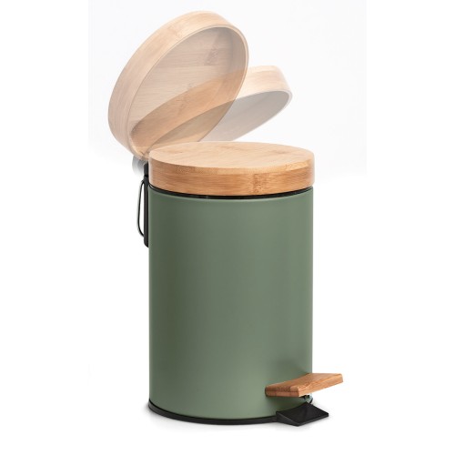 Kosmetikeimer, 3 ltr., Metall/Bambus, salbeigrün. Ø: 168 mm. Höhe: 240 mm.