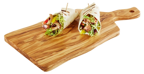 Servierbrett -OLIVE- 31 x 20 cm, H: 1,5 cm Holz (Olivenbaum) Griff: 9 cm (Jedes Teil ist ein Unikat. Größe, Form, Farbe und