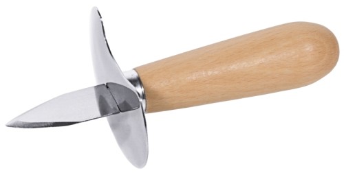 Austernbrecher aus Klingenstahl, mit hell lackiertem Holzgriff und Fingerschutz Länge: 14 cm, Klingenlänge: 4,5 cm