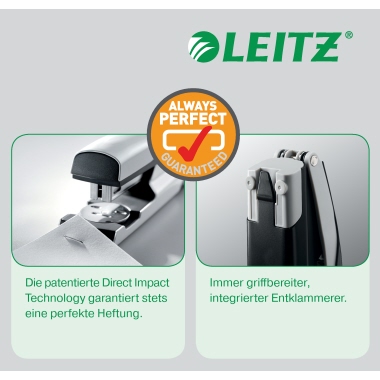 Leitz Heftgerät NeXXt WOW 24/6, 26/6 fest/lösbar/nageln 30 Bl. (80 g/m²) inkl. 200 Heftklammern 24/6, integriertem